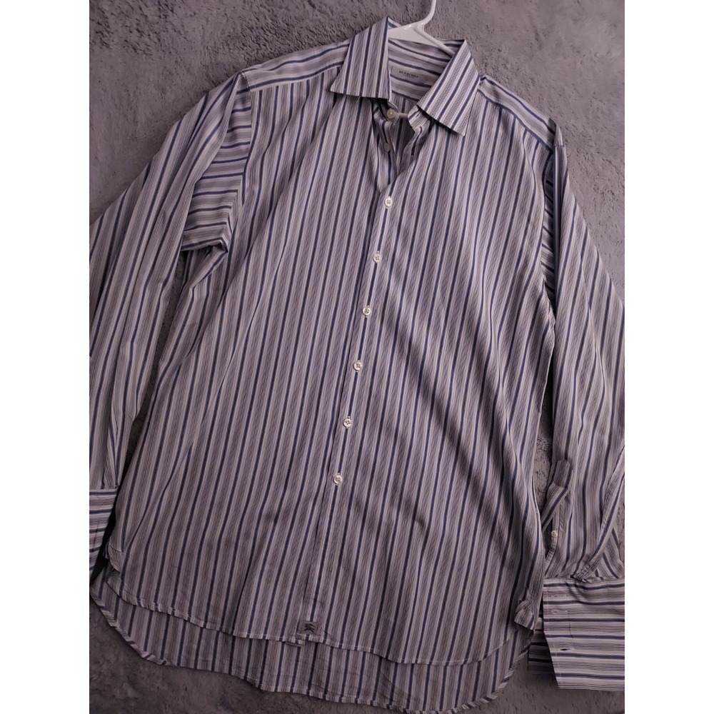 Burberry London Shirt Men 16 41 French Cuff Dress Shirt Blue Striped Lightweight